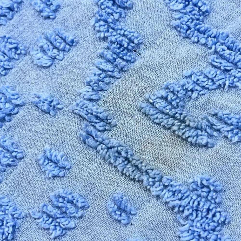 Vtg Sears Blue Medallion Chenille Bedspread Fringe Lightweight AS IS Cutter